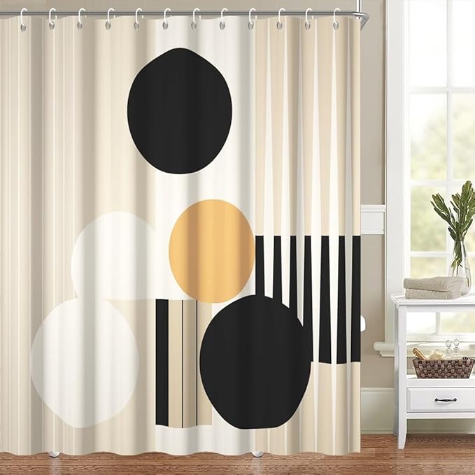 Mid Century Boho Shower Curtain for Bathroom Beige and White Striped Minimalist Neutral Bathroom Decor Modern Chic Aesthetic Bathtub Curtains Washable Waterproof Polyester Fabric with Hooks 69x75 Inch