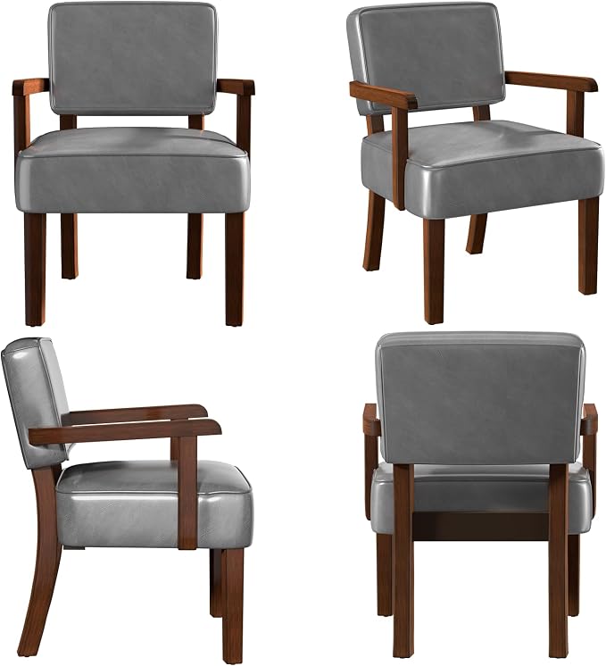 FAGAGA Accent Chair, PU Leather Oversized Living Room Chairs with Soft Seat and Armrests, Armchair for Bedroom, Dinning, Reading and Waiting Rooms (Leather Gray)
