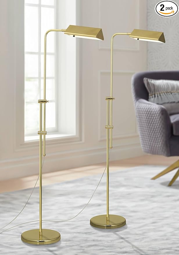 Regency Hill Tony Traditional Farmhouse 54" Tall Standing Floor Lamps Set of 2 Lights Pharmacy Task Adjustable Gold Brass Finish Living Room Bedroom House Reading Office Home Decor Entryway Dining