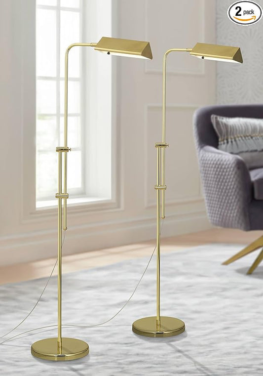 Regency Hill Tony Traditional Farmhouse 54" Tall Standing Floor Lamps Set of 2 Lights Pharmacy Task Adjustable Gold Brass Finish Living Room Bedroom House Reading Office Home Decor Entryway Dining