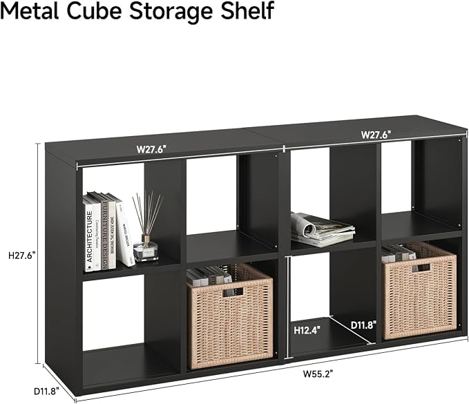 IRONMIX Metal Cube Storage Organizer, Black Bookshelf with Storage, Short Bookshelf Horizontal, Modern Small Bookcase Cube Shelf, Short Cabinet Display Case for Home Office Library (Black, 700-2 Set)