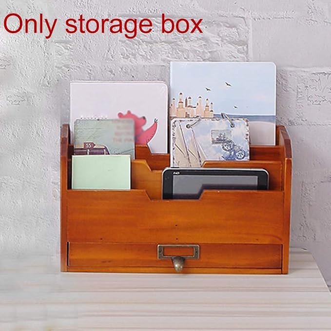 Vintage Vintage Wooden Storage Holder Creatively Designed Desktop Organizer Holder with 3 Pockets, Document Letter and Remote Control, Storage Box for Stationery