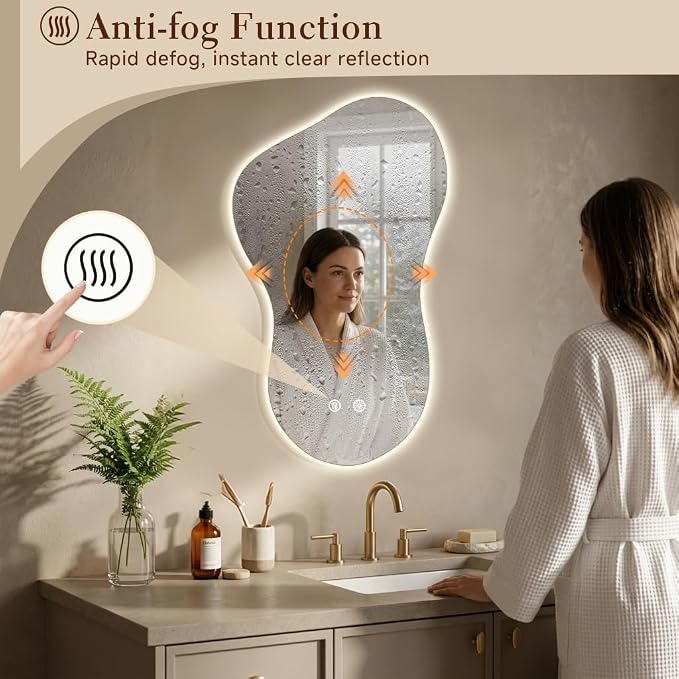 20×32 Irregular Backlit Mirror Asymmetrical Bathroom Mirror with Lights LED Dimmable Mirror for Bathroom Makeup Area