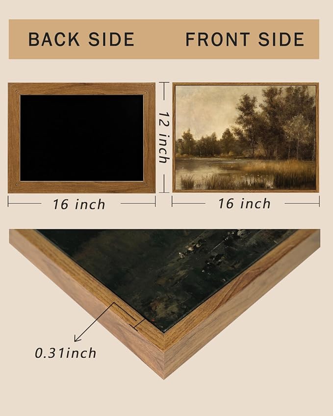 ARPEOTCY Vintage Framed Canvas Wall Art, 12x16 Inch Vintage Lakeside Wall Art for Living Room Bedroom Gallery, Farmhouse Picture with Frame, Retro Landscape Bathroom Decor Aesthetic