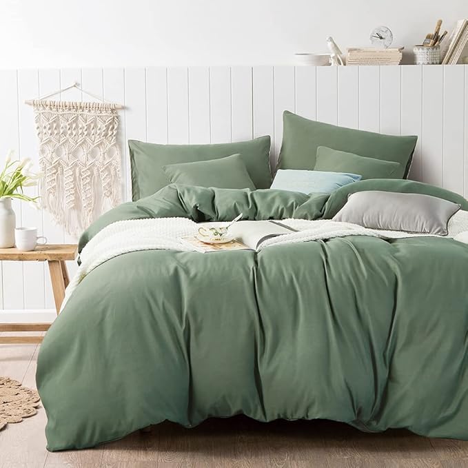 Omelas Sea Spray Green Duvet Cover Set Full Size Modern Minimalist Style Solid Colored Bedding Sets Soft Microfiber Quilt Covers with Zipper Closure Corner Ties,No Comforter (WJL-OMUS-SJT-123GN-Full)