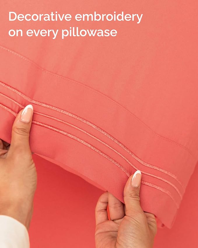 Twin XL Size 3 Piece Sheet Set - Comfy Breathable & Cooling Sheets - Hotel Luxury Bed Sheets for Women & Men - Deep Pockets, Easy-Fit, Extra Soft & Wrinkle Free Sheets - Coral Oeko-Tex Bed Sheet Set