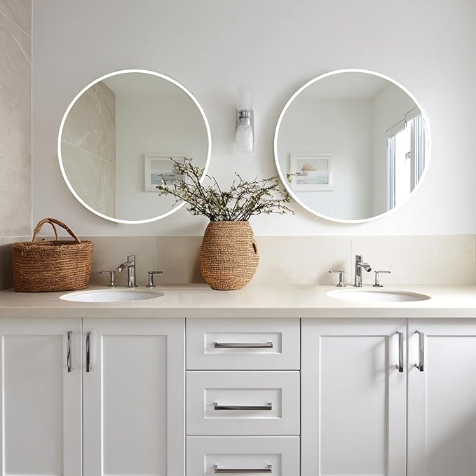 Sunniry White Round Mirror 24 inch, 2 Pack White Circle Mirror, Round Bathroom Mirrors Metal Frame for Bathroom, Bedroom, Living Room, Hallway.