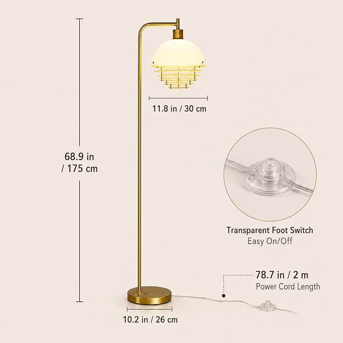 67" Soft Glow Art Deco Floor Lamp - Metal Pole Sunset Acrylic Lamp, Pedal Switch & E26 Bulb, Perfect for Bedroom Living Room Office Scandinavian/Minimalist/Contemporary Interiors
