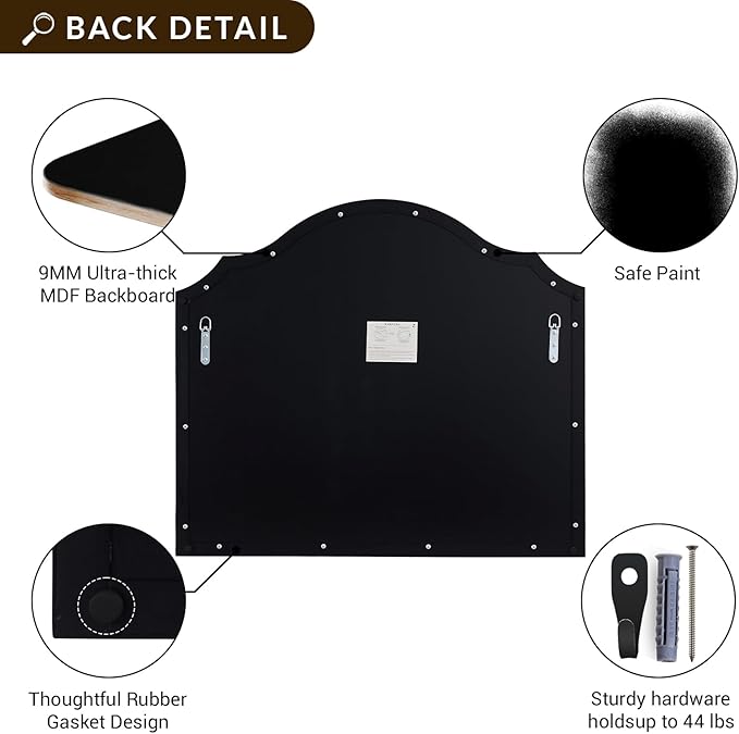 ANDY STAR Scalloped Arched Mirror, 36x26 Inch Black Mantle Mirror with Stainless Steel Metal Frame, Modern Wall Mirrors for Bathroom, Bedroom, Fireplace, Living Room, Entryway Hangs Vertically
