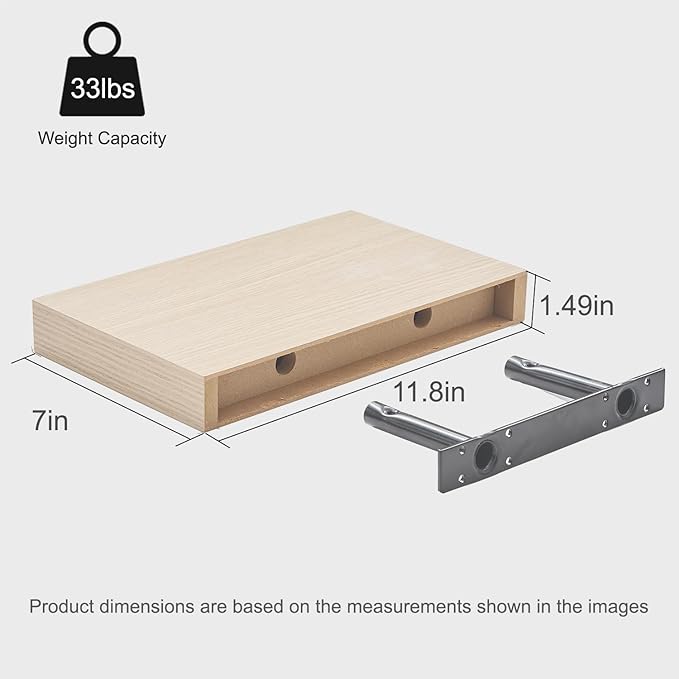 Bathroom Floating Shelves for Wall, Oak Small 11.8" Floating Shelf for Storage, Display and Warm Farmhouse Rustic Home Decor, Over Toilet Organization for Bedroom, Living Room, 4-Pack