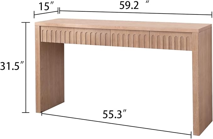 Wood Console Table, 59.2" Retro Long Sofa Table Behind Couch with 4 Drawers, Farmhouse Wooden Narrow Sofa Table Hall Table for Living Room Foyer Entrance Entryway, Natural