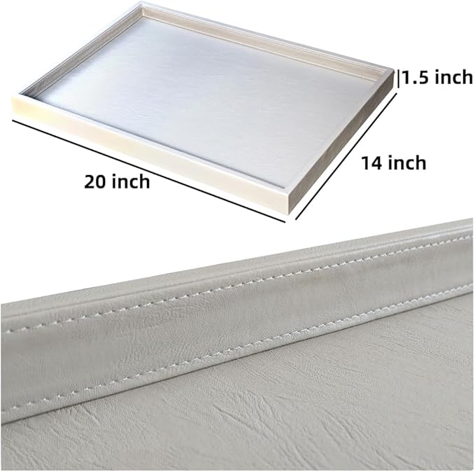 20 x 14 inches High-End Light Luxury Leather Rectangle Oversized Service Tray for Ottoman Tray, Coffee, Food, Family Dinner, Picnic, Party Essentials (Beige, 20 x 14 inch)
