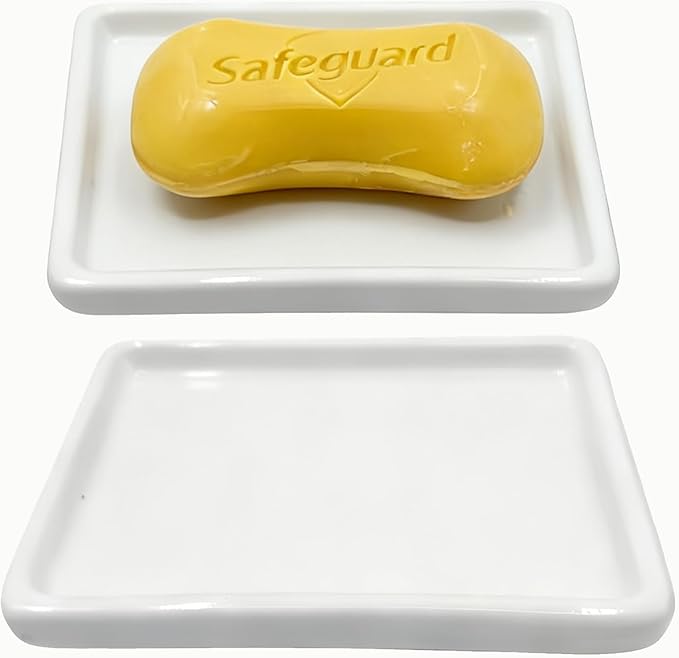 Soap Dish, Ceramic Soap Dish with Marble PatternShower, Soap Saver Tray for Bathroom, Kitchen Sink & Vanity, Multi-Use Holder for Jewelry, Rings, Keys (2 Pack, White)