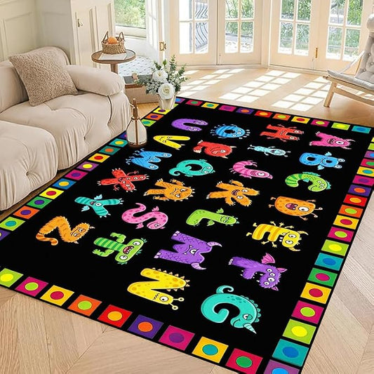 Alphabet Monster Area Rug for Kids 5'x7' Colorful ABC Learning Carpet Non Slip Educational Play Mat for Nursery Bedroom Playroom Classroom Living Room Home Decor