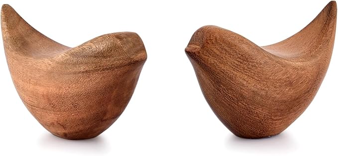 NIRMAN Acacia Wood Bird Statues Set Home Décor Bird Sculpture for Living Room, Bathroom, Office Modern Style Birds Decorative Ornaments (Set of 2) (4.5" x 2" x 2.5")