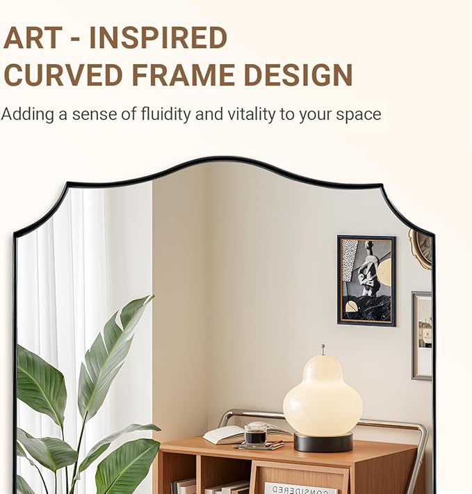 ANDY STAR Large Brushed Nickel Mirror, 30x40 Inch Scalloped Bathroom Mirror, Modern Rectangle Mirror with Unique Wavy Design, Ideal for Home Decor, Rust-Proof Stainless Steel 1" Frame