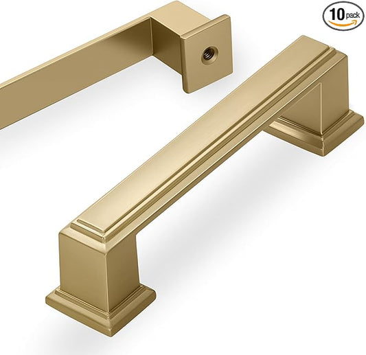 10 Pack 3.75 Inch(96mm) Hole Center Brushed Champagne Bronze Modern Cabinet Pulls Kitchen Cabinet Handles Kitchen Cabinet Hardware Timeless Drawer Pulls for Dresser Wardrobe, Champagne(3.75x10)