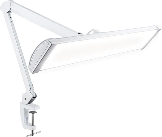 Neatfi Ultra Desk Lamp – 3,500 Lumens, 45W LED, 26-Inch Wide Shade, 5 Brightness Levels, Clamp Mount, Shadow-Free, Non-Flickering Light (Non-CCT with Clamp, White)