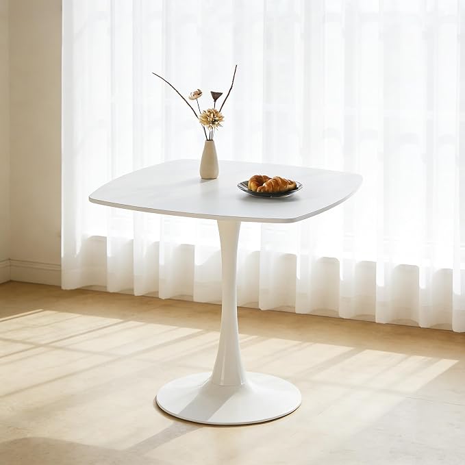 31.5" White Square Dining Table, Mid Century Tulip Table for 2-4 People,Kitchen Dining Table with MDF Tabletop and Pedestal Base
