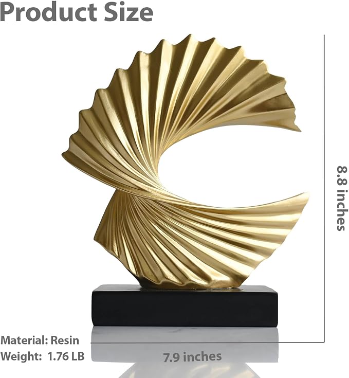 Modern Gold Ocean Wave Sculpture – Abstract Resin Statues for Home Decor, Elegant Coffee Table Decor for Living Room, Unique Home Décor Accents & Art Deco Decor for Office, Shelf, or Entryway