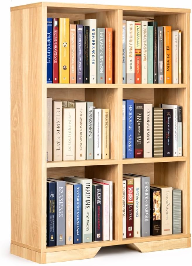 6 Cube Storage Organizer Wooden Bookshelf, Cube Shelf Bookcase, Small Bookshelf Storage Organizer, Narrow Cube Storage Shelf for Bedroom, Small Bookshelf for Living Room and Office (Natural, 6 Cube)