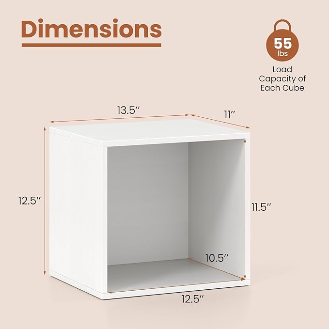Giantex White Cubby Bookcase, Stackable Cube Storage Organizer w/Open Bookshelf, Wooden Display Shelving Unit for Small Space, DIY Modular Cubby Storage System for Study, Living Room
