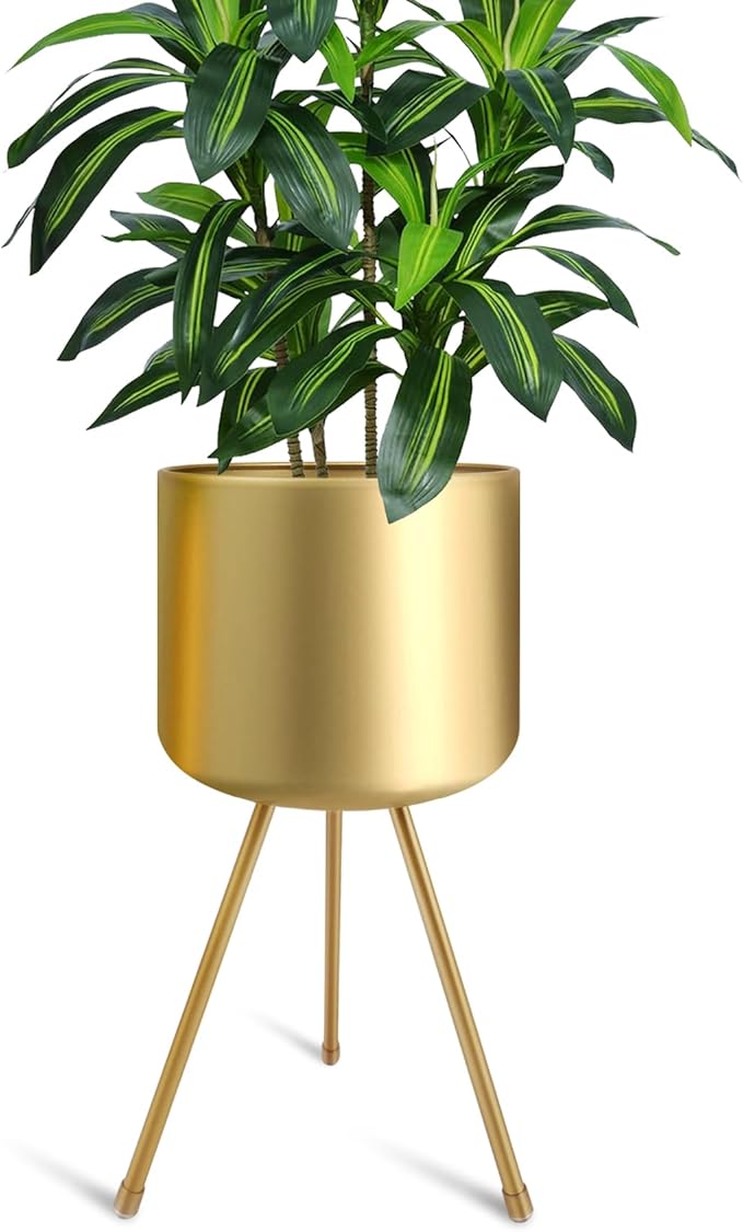 Mid-Century Metal Flowerpot with Stands, Stylish Modern Floor-Standing Flowerpot,Suitable for Orchid, Aloe Indoor Outdoor Decoration 10'' Wide 20'' high (Large, Gold)