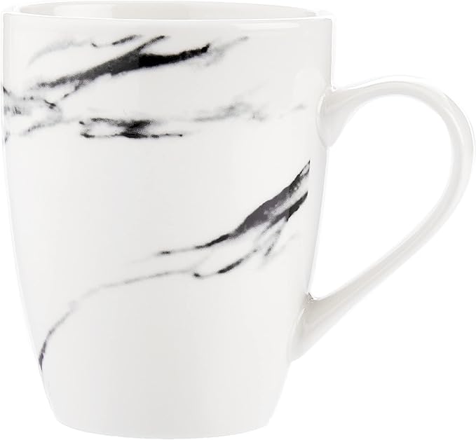 American Atelier Marble Black Coup Casual Round Porcelain Dinnerware Set-16 Piece Party Collection w/ 4 Dinner Salad Plates, 4 Bowls & 4 Mugs, 10.5", White