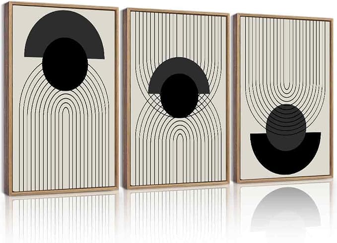 Drsoum Black Boho Wall Art Framed Modern Decor Bohemian Wall Decor Abstract Geometry Lines Prints Ready to Hang 16x24in Natural Framed