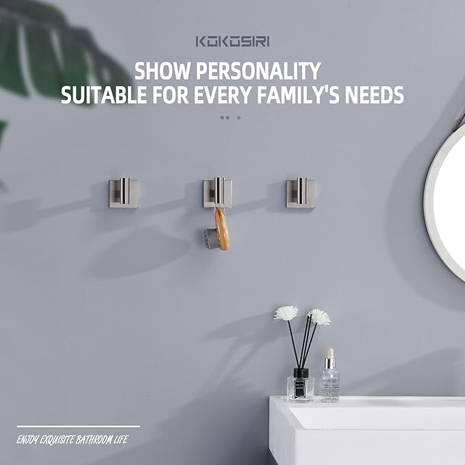 KOKOSIRI Robe Hook Bathroom Towel Coat Hooks for Bath Kitchen Wall 3 Pack Brushed Nickel Stainless Steel B1013BR-P3