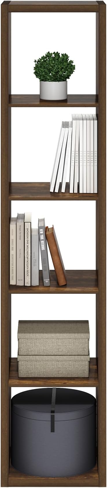Furinno Cubicle Book Shelf, Vertical 5-Cube Bookshelf, Extra Thick Horizontally & Vertically Reversible Bookcase with Open Back, 14.6" x 16" x 72", for Living Room, Bedroom, Home Office, Amber Pine