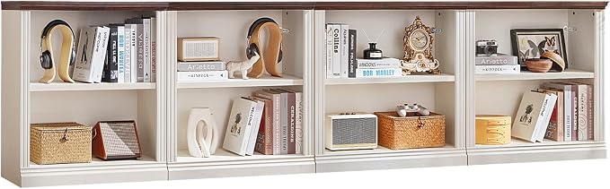 RWYHG 30" White Bookshelf Set of 4,2-Tier Thick Wood Book Shelf with Adjustable Shelve,Free Standing Farmhouse Bookcase with Open Display Storage,Floor Vintage Bookshelves for Living Room,Office