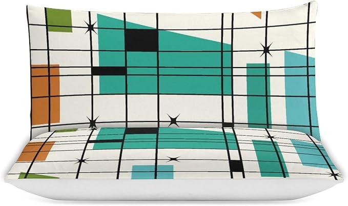 Mid Century Duvet Cover Sets Aesthetic Abstract Geometric Mid Century Retro Printed Lightweight Soft Quilt Cover Minimalist Soft Microfiber 3 Piece (1 Duvet Cover 68x86in + 2 Pillow Sham 20x30in)