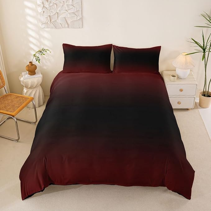 Erosebridal Red and Black Duvet Cover King Ombre Bedding Set for Kids Teens Abstract Gradient Comforter Cover Contemporary Art Bed Set, 2 Pillowcases