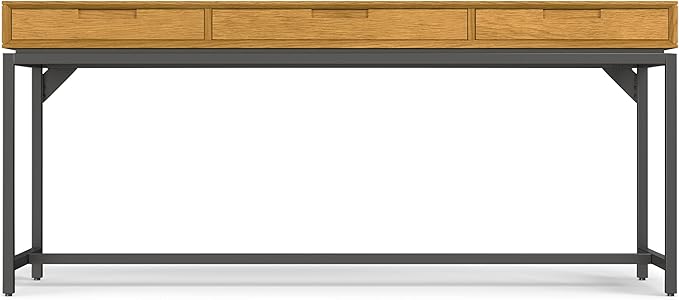 SIMPLIHOME Banting Desk - 72 Inch Wide Solid Oak Veneer and Metal Writing Desk in Oak, Modern Industrial Home Office Computer Table for Study with 2 Drawers and Flip-Down Keyboard Tray