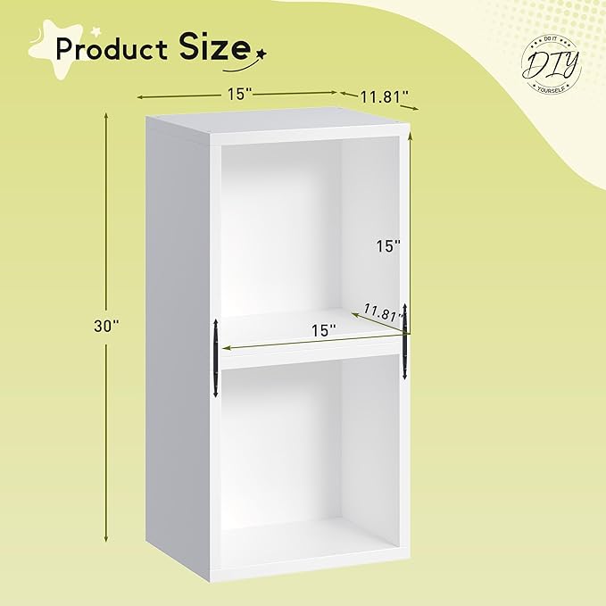 Homkdom 2 Cube Storage Organizer, DIY Book Shelf with Open Shelves, Stackable Cube Bookcase with Anti-Tip Design, Fits 11 "Storage Basket, Bedroom, Office, Dorm, White