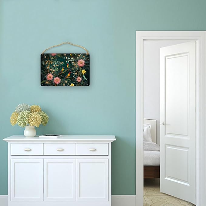 Botanical Bird Vintage Wooden Sign - 12x8 Inch Home Decors for Art Aficionados & Nature Lovers, Add a Dash of Retro Elegance to Your Space, Perfect for Seasonal Home Upgrades