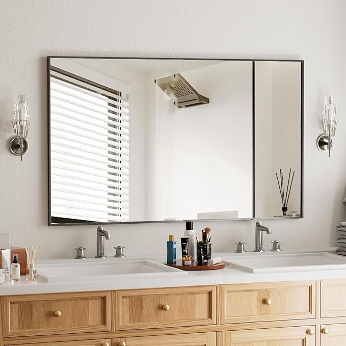 BEAUTYPEAK Black Bathroom Wall Mirror - 30" x 40" Rectangular Mirror with Metal Frame, Hangs Horizontal or Vertical for Living Room Bedroom Bathroom Entryway