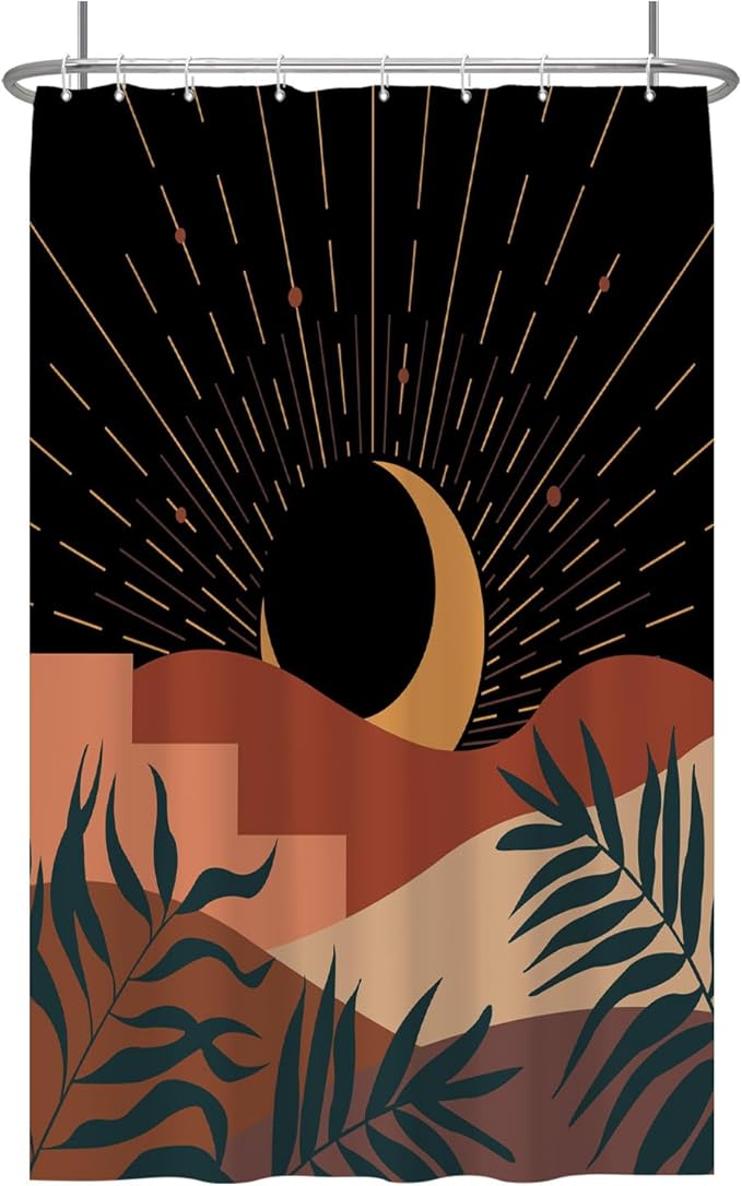 Baocicoo Boho Abstract Moon Shower Curtain Mid Century Sunset Mountain Shower Curtain for Bathroom Minimalist Aesthetic Bathroom Decorations Waterproof Curtain for Bath with Hooks 48x72 Inches