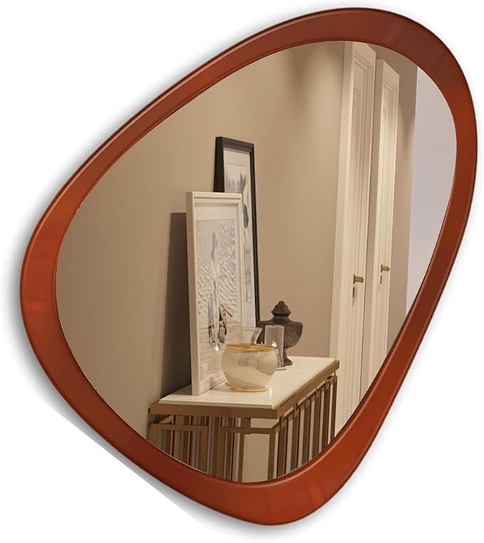 COOL2DAY Irregular Asymmetrical Wood Wall Frame Mirror, Abstract Decorative Odd Shaped Mirror for Living Room, Bedroom, Entryway, Bathroom - 28"x 22"