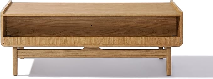 LuxenHome Coffee Table with Storage, 47" Mid Century Modern Summer Oak Wood Center Table for Living Room, Wooden Space-Saving Rectangular Accent Storage Table for Home, Office