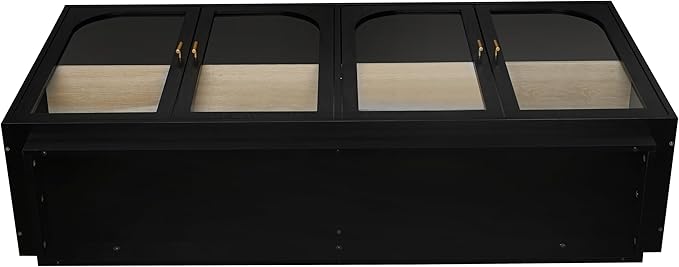 Sideboard Buffet Cabinet with Storage - Accent Storage Cabinet with 4 Glass Doors Adjustable Shelves,Black Wood Credenza for Living Room, Kitchen,Dining Room, Entryway (Black 4 Doors)