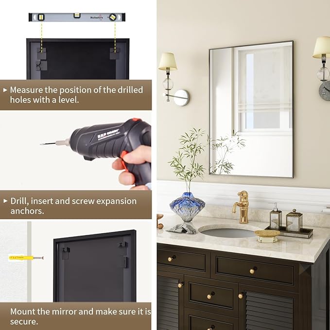 BEAUTYPEAK Black Bathroom Wall Mirror - 20" x 28" Rectangular Mirror with Metal Frame, Hangs Horizontal or Vertical for Living Room Bedroom Bathroom Entryway