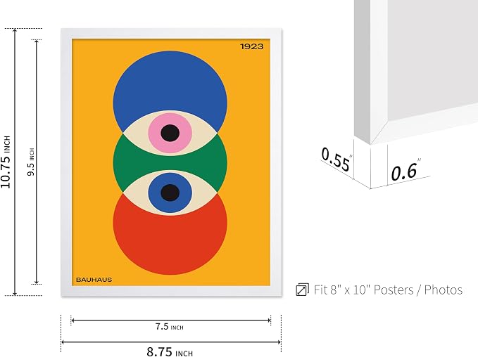 Poster Master Bauhaus Poster - Abstract Eyes Print - Graphic Design Art - Eye Art - Geometric Art - Chic Boho Art - Mid Century Modern Art - Living Room or Bedroom Wall Decor - 8x10 White Framed