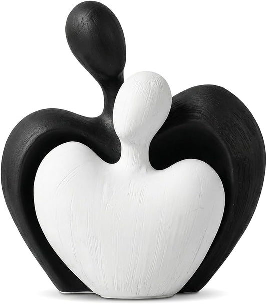 Ceramic Couple Statues Home Decor Aesthetic Abstract Sculpture Modern Decorative Statue for Living Room Bedroom Bookshelf Table Centerpiece Office (White and Black)
