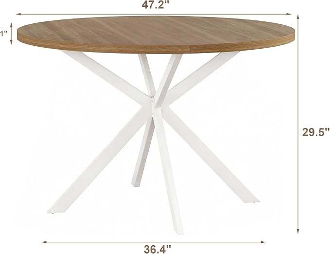 ChooChoo 47.2 Inch Round Dining Table for 4, Farmhouse Wood Kitchen Table, Circle Dinner Table for Kitchen & Dining Room, Walnut&White