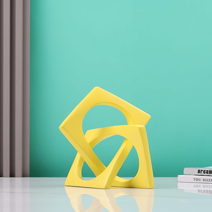 DOVDOV Geometric Cube Knot Decorations, Abstract Geometric Statue, Yellow Home Decor Accents for Room Office Shelf Coffee Table entryway Desktop Small Ornaments.