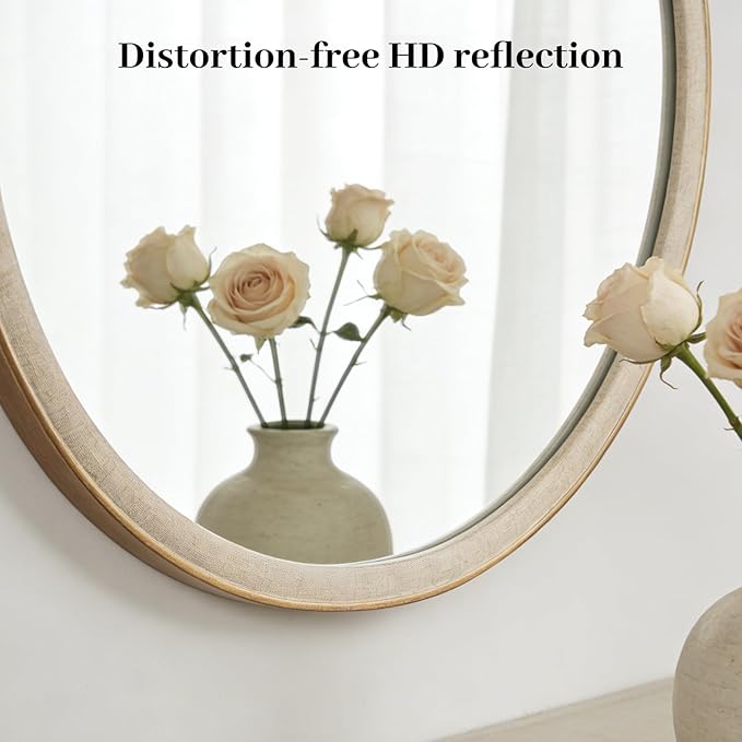 WallBeyond Round Mirror 28 Inch,Linen-Texture Circle Wall Mirror for Bathroom, Bedroom, Entryway, Living Room