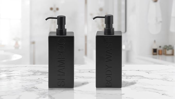 Rectangular Resin Dispenser Premium Bathroom Shampoo Conditioner Body Wash Bottle Modern Refillable Pump Design