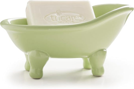5.6" Ceramic Mini Bathtub Soap Dish Decortative Clawfoot Bathroom Soap Dish (Green Tea)